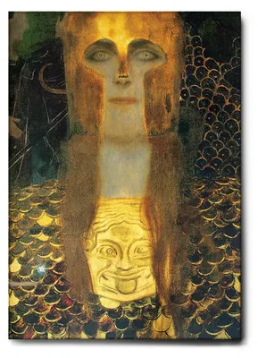 Produktbild von Giallobus - Nahaufnahme von Pallas Athena - Gustav Klimt - 70L x 100W cm - Bild - Leinwand mit Standardrahmen