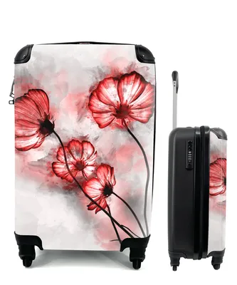 Produktbild von MuchoWow® Koffer Handgepäck Trolley Rollkoffer Kleine Reisekoffer mit 4 Rollen - Blumen - Aquarell - Rot - Cabin Size < 55x40x23 cm & 55x40x20 cm - Fotokoffer - Kabinenkoffer - Boardgepäck - Reise-Box - Reisekoffer - Reisegepäck - Koffer mit Bild - Trolley für Kinder