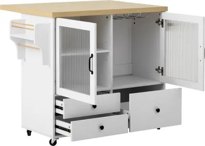 Produktbild von Mobile Kücheninsel mit Rollen und ausziehbarem Esstisch, Küchenwagen mit Weinglashalter und Stauraum, Ideal für Küche und Esszimmer