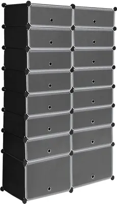 Produktbild von WOLTU Schuhschrank Schuhregal mit Tür DIY Schuhablage Schuhständer Aufbewahrung Lagerregal 16 Fächer, Kunststoff, 94x37x160cm(BxTxH), Schwarz