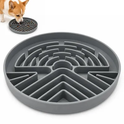 Produktbild von Anti-Schling-Napf Hund, Slow Feeder aus Silikon, rutschfest mit Saugnapf, interaktiver Futternapf für kleine, mittelgroße und große Hunde, spülmaschinengeeignet, Grau