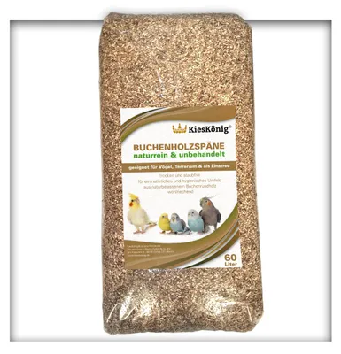 Produktbild von 60 Liter Buchenholzgranulat Vogelsand Bodengrund Terrariensand Einstreu Terrariumsand Tiereinstreu Körnung Medium 3,0 - 5,0 mm