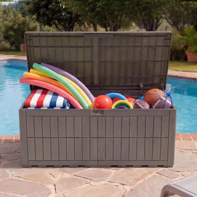 Produktbild von Gartenbox Auflagenbox, 833 L Aufbewahrungsbox mit Gasdruckfeder Deckel, Kissenbox Wetterfest, Hellbraun