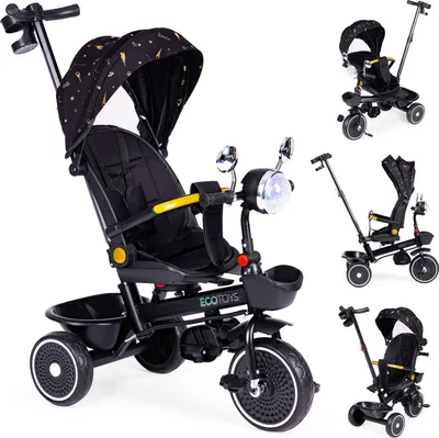 Produktbild von Dreirad-Kinderwagen für Kinder mit Drehsitz, Schiebegriff, schwarz, ECOTOYS