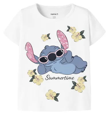 Image de Name IT Mädchen Nmfann Stitch Ss, haut en forme de box, blanc éclatant, 92 cm