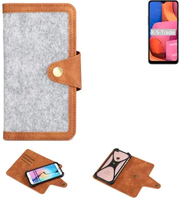 Produktbild von K-S-Trade Handyhülle kompatibel mit Samsung Galaxy A20s Schutzhülle Filz-Hülle Kunst-Leder hellgrau braun (1x)