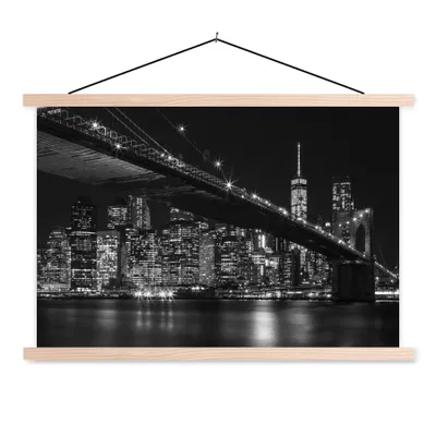 Produktbild von MuchoWow® Textilposter New York - Brooklyn - Brücke 150x100 cm mit holzfarbenen Rahmen - Posters