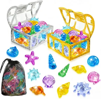 Produktbild von Tauchspielzeug 36 Edelsteine, Schatztruhe, Netztasche, für Pool