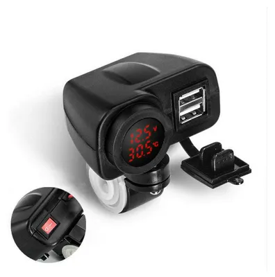 Motorrad USB-Ladegerät 2 Anschlüsse + Voltmeter, wasserdicht, 4,2 A