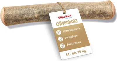 Produktbild von Supravit Olivenholz Hundespielzeug M | Natürliches Kauholz & splitterfreier Kauknochen für Hunde | Langanhaltende Beschäftigung & Zahnpflege