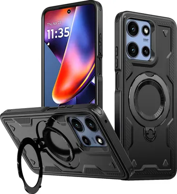 Produktbild von Dual Layer Hülle für Motorola Moto G 2025/G Play 5G 2025/Moto G 2026/G Play 2026 mit Ring Ständer Magnetisch Stoßfest Handyhülle Schwarz