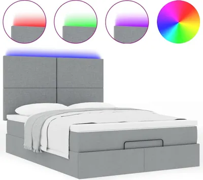 Produktbild von Ottoman-Bett mit Matratze & LEDs Hellgrau 140x190 cm Stoff