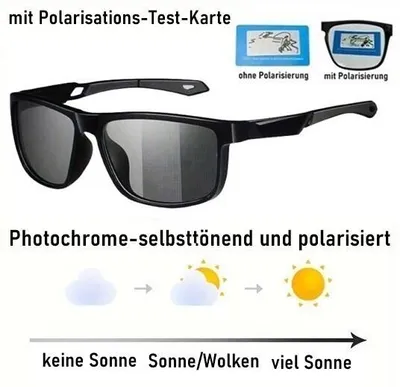 Produktbild von Sonnenbrille Photochrom und echt polarisiert UV400 mit Tuch Hülle Testkarte für Damen und Herren