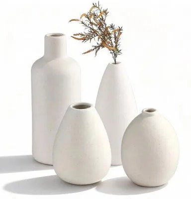 Zdjęcie produktu dla Zestaw 4 białych ceramicznych wazonów Unyqoos®, 19,5 cm – matowe wazony dekoracyjne, idealne do nowoczesnych wnętrz, do kwiatów i kreatywnych dekoracji