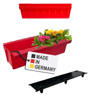 Image de BURI 2 inserts de jardinières pour palettes Euro, tapis d'arrosage inclus | avec système de suspension à accrocher | 37,3cm rouge | jardinière pour palette Euro | balconnière | pot de fleurs | extrêmement stable