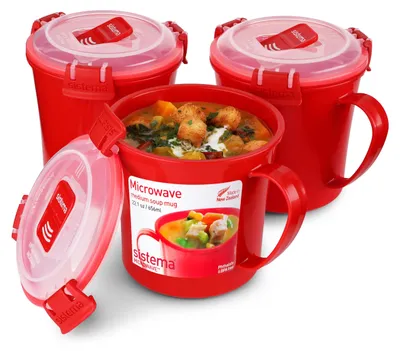 Obrázek produktu pro Mikrovlnná polévková miska Sistema | 656 ml | bez BPA | červená | 3 kusy