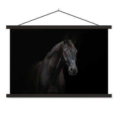 Produktbild von MuchoWow® Textilposter Pferd - Nutztier - Schwarz 150x100 cm mit schwarzem Rahmen - Schlafzimmer