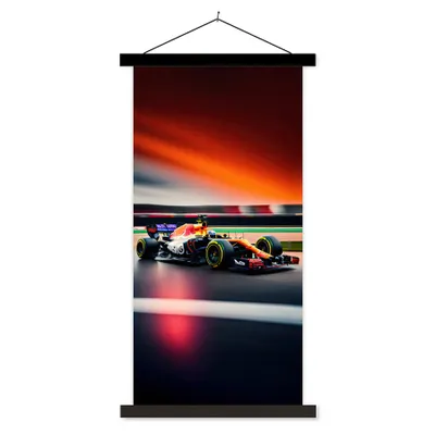 Produktbild von MuchoWow® Textilposter Auto - Formel 1 - Rennstrecke - Rennwagen 90x180 cm mit schwarzem Rahmen - Dekoration Wohnzimmer