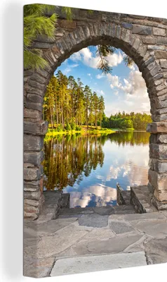 Produktbild von OneMillionCanvasses® - Leinwandbilder - 90x140 cm, Landschaft - Ausblick - Wasser, - Geöffnetes Fenster - Fensterblick Schlafzimmer Kunstdruck Wanddekoration - Foto auf Leinwand - Gemälde auf Holzrahmen  - Wandschmucke - Schlafzimmer
