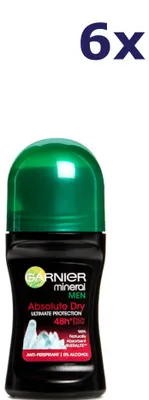 Produktbild von 6x Garnier Roll On 50ml For Men Absolute Dry Deodorant