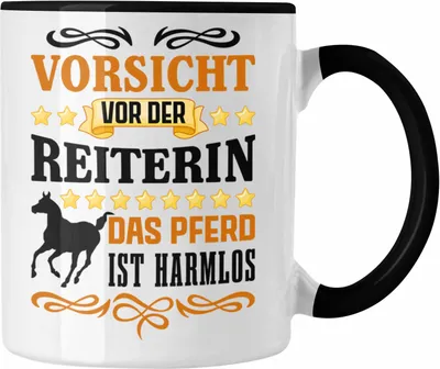 Produktbild von Trendation - Reiterin Mädchen Pferde Geschenk Tasse Reiten Reiterin Kinder Becher Spruch Lustig Geburtstag (Schwarz)