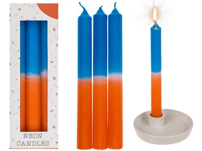 Image de Bougie bâton avec dégradé orange/bleu env. 20 x 2,15 cm Set de 3 pièces en boîte cadeau