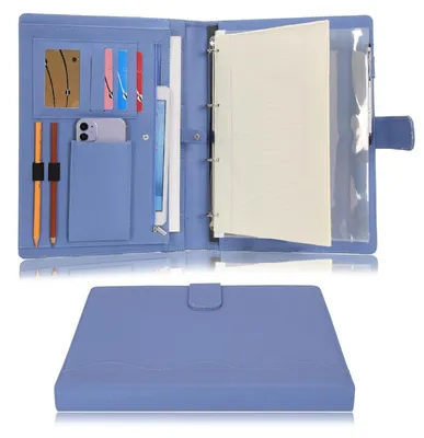 Immagine prodotto di Custodia per documenti A4 in ecopelle, con portanota e organizer, colore blu