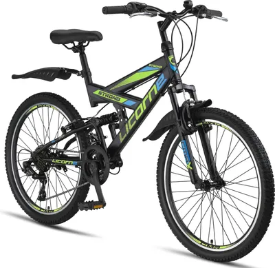 Produktbild von Licorne Bike Strong V Premium Mountainbike,Farbe:Schwarz/Blau/Lime;Zoll:24