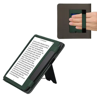 Produktbild von kwmobile Hülle kompatibel mit Tolino Epos 3 Hülle - Flip Case mit Handschlaufe - Kunstleder Cover - Dunkelgrün Dunkelgrau