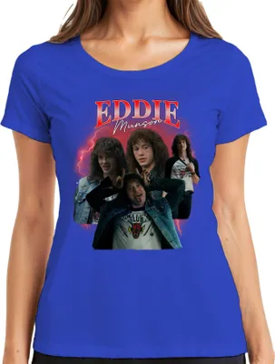 Produktbild von Eddie Munson Hellfire Club Stranger Metal Geschenk Vintage Serie 90s Bootleg Damen T-Shirt, Blau, XL