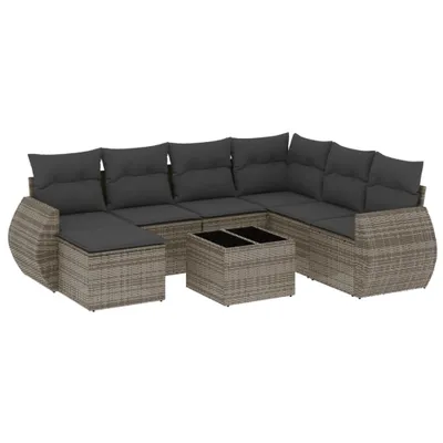 Produktbild von vidaXL 8-tlg. Garten-Sofagarnitur mit Kissen Grau Poly Rattan