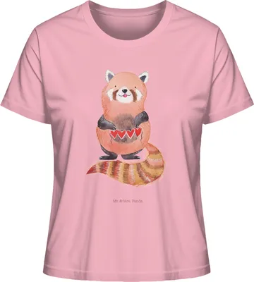 Produktbild von Mr. & Mrs. Panda Oberteil Damen Roter Panda Größe M - Baumwolle Pink - Geschenk, Liebling, Rot, Basic Shirt, Liebe, Herz, Baumwoll T-Shirt, Lieblingsmensch, Lustige Sprüche