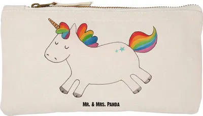Produktbild von Mr. & Mrs. Panda Kosmetiktasche Einhorn Happy Größe S Klein - Weiß - Geschenk, Lebensfreude, Lachen, kosmetiktäschchen, Einhörner, Unicorn, Federmappe, Mäppchen, Etui