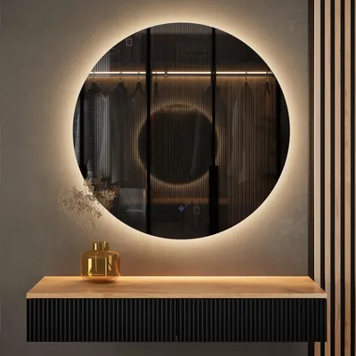 Produktbild von Planetmöbel AMYRA Konsolentisch 100 cm in Gold Eiche / Schwarz mit LED Spiegel NOVA 80 cm
