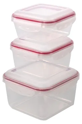 Produktbild von Frischhaltedosen mit Deckel im 3er Set | stapelbar | BPA-frei Kunststoff | auslaufsicher | Klick-Verschluss | Mikrowellengeeignet | auslaufsicher, quadratisch (ca. 900 ml, 1200 ml und 2300 ml)