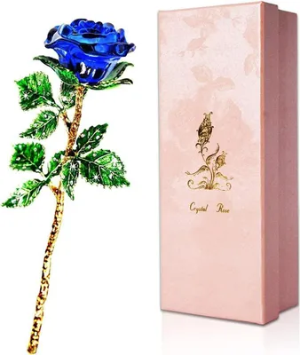 Produktbild von Blaue Kristallrose Geschenk für Sie 3D Glasrose mit Wunschkarte