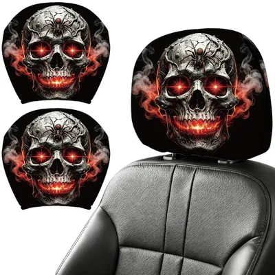 Image de Housses universelles pour appuie-têtes de voiture avec motif de crânes