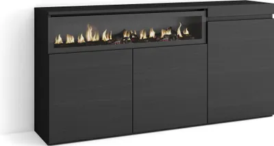 Immagine prodotto di COZY Credenza, Mobile, Cucina, 150x35x75cm, 3 Porte, Camino elettrico, Nero