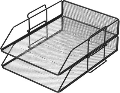 Produktbild von Famanu Briefablage Set aus 2 Metallgitterablagen, A4, schwarz, stapelbar