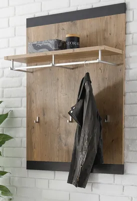 Produktbild von Garderobenpaneel "Beveren" in Kastanie grau Wandgarderobe 80 x 107 cm