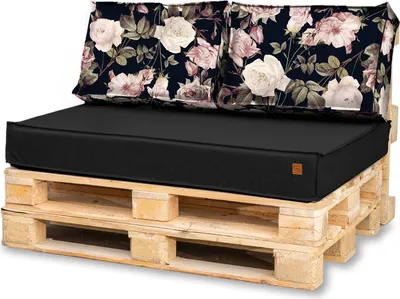 Obrázek produktu pro Paletový polštář 120 x 80 Set pro paletový nábytek Voděodolný sedací polštář z europalety Pohovka z palety EU Komplet se skládá ze 3 dílů v černé barv
