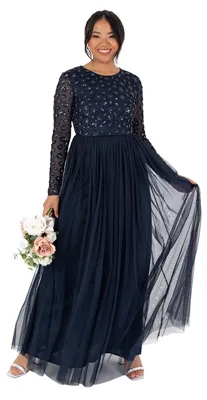 Produktbild von Maya Deluxe Damen Maxikleid, lange Ärmel, Rundhalsausschnitt, mit Pailletten verziert