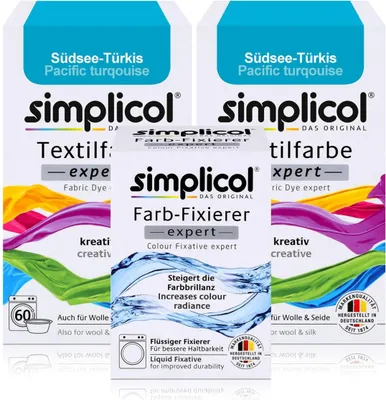 Produktbild von Simplicol Textilfarbe expert 2x Südsee-Türkis 150g & 1xFarb-Fixierer Expert 90ml