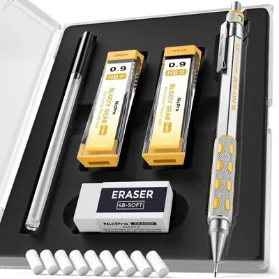 Produktbild von Druckbleistift Set Metall 0,9 mm HB Minen Radiergummi Etui für Kunstzeichnen