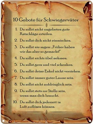 Produktbild von vianmo Blechschild 40x30 cm 10 Gebote für Schwiegerväter Spruch Zitat