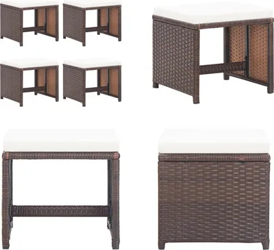 Produktbild von vidaXL Gartenhocker 4 Stk. mit Kissen Poly Rattan Braun - Fußhocker - Fußbank - Fußbänke - Fußstütze