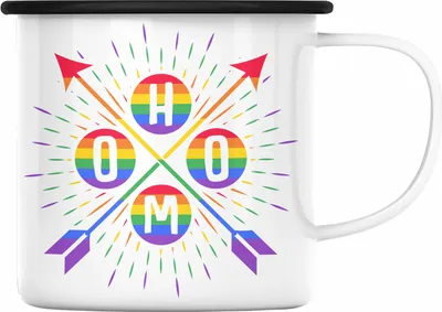 Produktbild von Trendation - LGBT Emaille Tasse Geschenk für Schwule Lesben Transgender Regenbogen Herzschlag Lustige Grafik Regenbogen Homo (Schwarz)