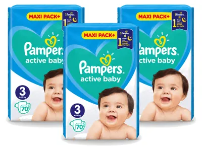 Immagine prodotto di 3 pannolini Pampers Active Baby, taglia 3, da 6 a 10 kg - confezione - 3 pezzi
