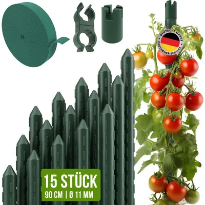 Produktbild von TTL GARDEN Rankstäbe 15er Set 90cm 11mm Pflanzenstütze + Clips + Band