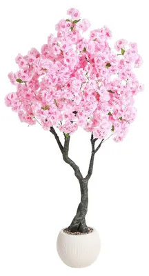 Image de Arbre artificiel à fleurs de cerisier - Arbre décoratif en fleurs artificielles - Rose - 150 cm - Fleurs en soie - En pot - Pour intérieur
